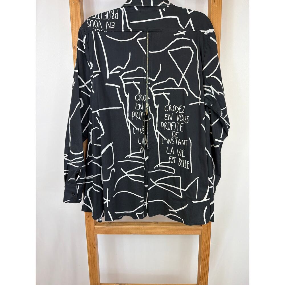 Comfy USA Black White Button Down Zipper Back Tunic Top XL - Picture 4 of 7
